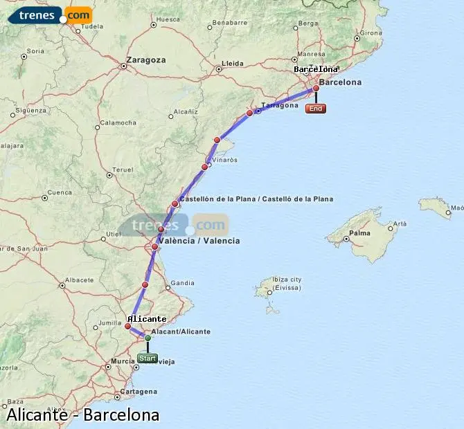 distancia entre barcelona y alicante en tren - Cuánto vale el pasaje de Alicante a Barcelona en tren