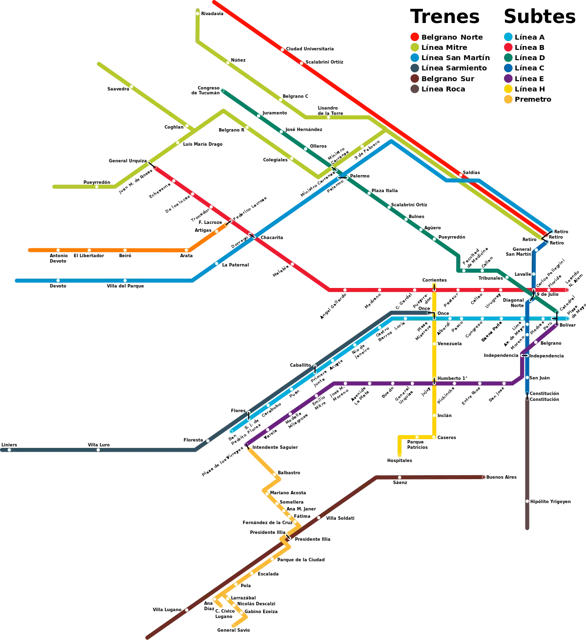 subte y ferrocarril mapa - Dónde combina la Línea C con la B