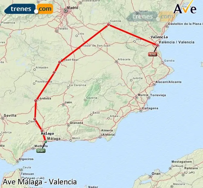 tren malaga valencia ave - Dónde se puede ir en AVE desde Málaga