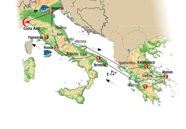 distancia de italia a grecia en tren - Qué distancia hay de Italia a Grecia en avión